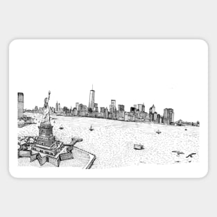 New York Skyline USA Pen and Ink Illustration Magnet